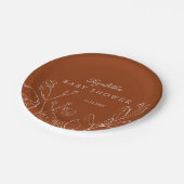 Elegante verbrannte orangefarbene botanische Blätt Pappteller (Schrägansicht)