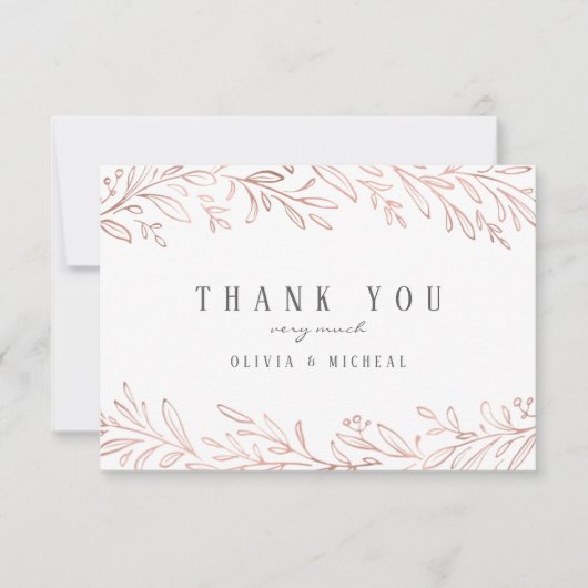 Elegante vergoldete Rose Gold botanischen Dank Dankeskarte (Vorderseite)