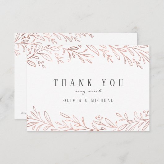 Elegante vergoldete Rose Gold botanischen Dank Dankeskarte (Vorne/Hinten)