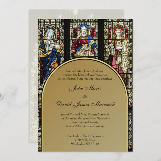 Elegante verkleidete katholische Hochzeit Einladung (Vorne/Hinten)