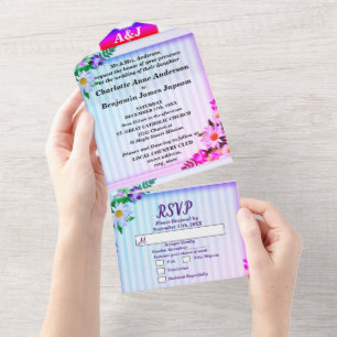 Elegante Verlaufs-Linien-Hochzeit All In One Einladung