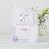 Elegante Verlobung Blue Lilac und Ivory Rose Einladung (Stehend Vorderseite)