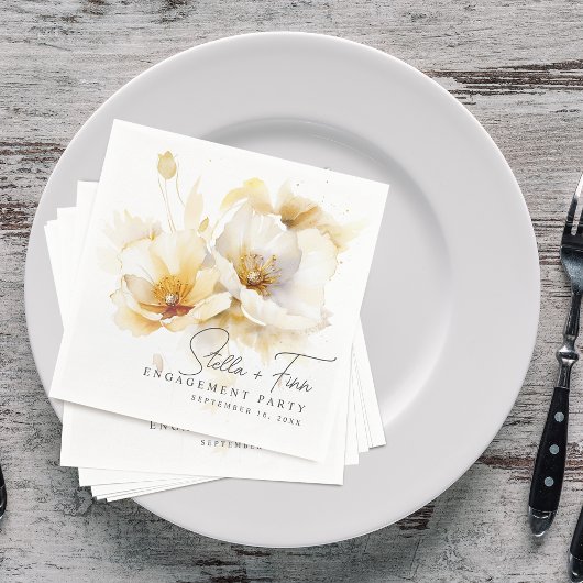 Elegante Verlobung der Weißgelben Blume Serviette