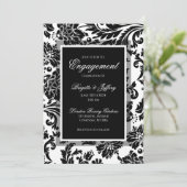 Elegante Verlobung für Schwarz-Weiß-Damast Einladung (Stehend Vorderseite)
