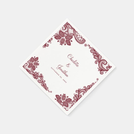 Elegante Verlobung Hochzeit Braut & Groom Rot Serviette (Ecke)