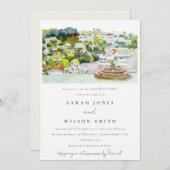 Elegante Verlobung Schifffahrtsgesellschaft Lugane Einladung (Vorne/Hinten)