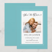 Elegante Verlobung Wedding Couple Foto Aqua Save The Date (Vorne/Hinten)
