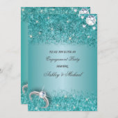 Elegante Verlobungsparty mit türkisfarbenem Glitze Einladung (Vorne/Hinten)