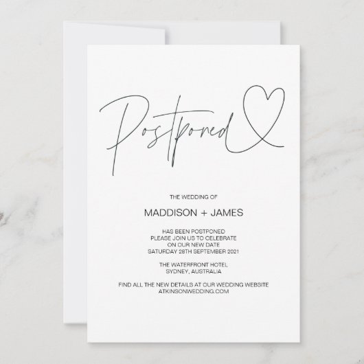 Elegante verspätete Hochzeiten ändern das Datum Einladung (Vorderseite)