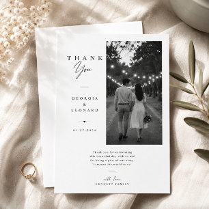 Elegante vertikale Schwarz-Weiß-Foto-Hochzeit Dankeskarte