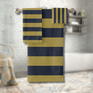 Elegante vertikale Streifen aus Gold und Navy Badhandtuch Set