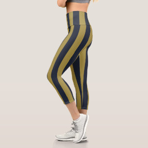 Elegante vertikale Streifen aus Gold und Navy Capri Leggings