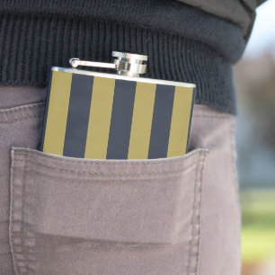 Elegante vertikale Streifen aus Gold und Navy Flachmann