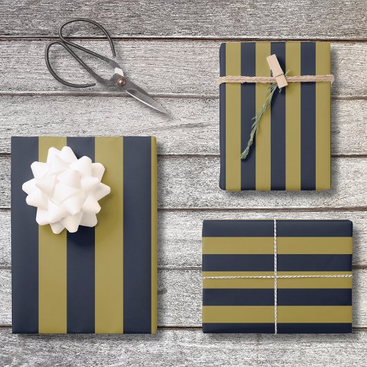 Elegante vertikale Streifen aus Gold und Navy Geschenkpapier Set