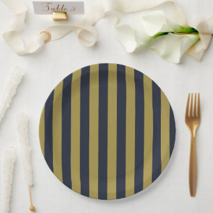 Elegante vertikale Streifen aus Gold und Navy Pappteller