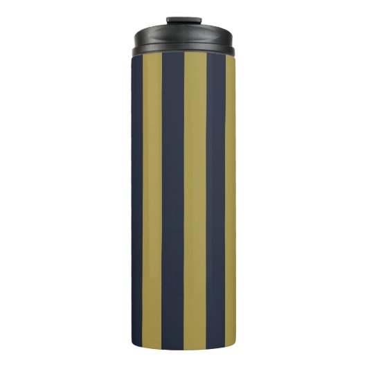 Elegante vertikale Streifen aus Gold und Navy Thermosbecher (Vorderseite)