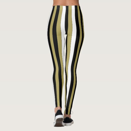 Elegante vertikale Streifen Schwarz-Weiß Leggings (Rückseite)