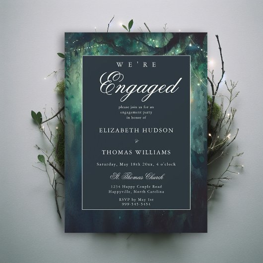 Elegante Verzauberte Forest Emerald Engagement Par Einladung