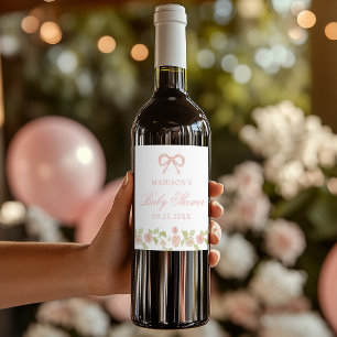 Elegante verzauberte rosa florale Babyparty Weinetikett