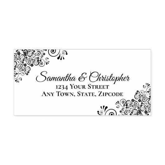 Elegante Verziert Corners Wedding Address Permastempel (Design)