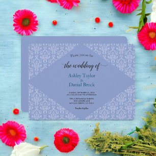 Elegante Verziert Damask Navy Blue Classic Wedding Einladung
