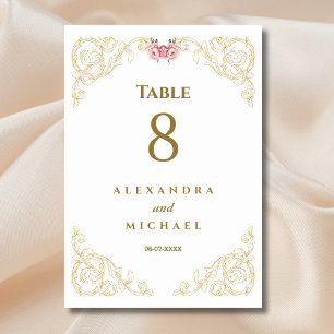 Elegante Verzierte Barockhochzeit Tischnummer
