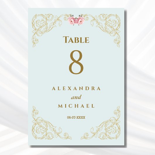 Elegante Verzierte Barockhochzeit Tischnummer