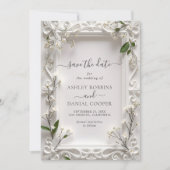 Elegante Verzierte Blumengrün-Blätter Save the Dat Einladung (Vorderseite)