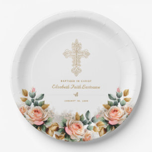 Elegante Verzierte Blumentaufe Pappteller