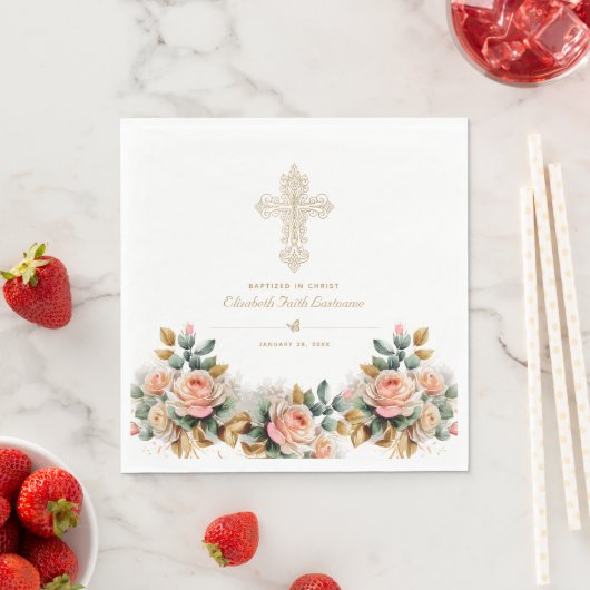 Elegante Verzierte Blumentaufe Serviette (Beispiel)