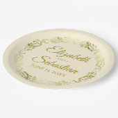 Elegante Verzierte Border Gold & Cream Wedding Pappteller (Schrägansicht)