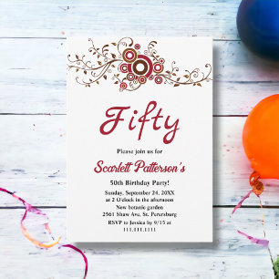 Elegante Verzierte Burgund-Blätter fallen 50. Gebu Einladung