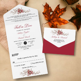 Elegante Verzierte Burgund-Blätter fallen blutige All In One Einladung