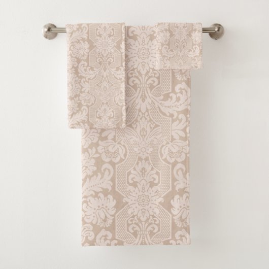 Elegante Verzierte Creme Viktorianisch Damask Badhandtuch Set (Insitu)