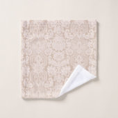 Elegante Verzierte Creme Viktorianisch Damask Badhandtuch Set (Waschlappen)