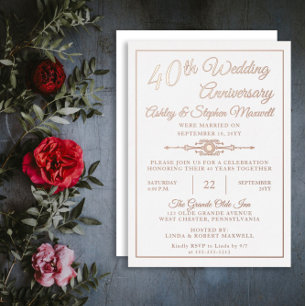 Elegante, verzierte Folie zum 40. Hochzeitstag Folieneinladung