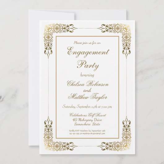 Elegante Verzierte Gold Lace Engagement Party Einladung (Vorderseite)