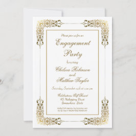 Elegante Verzierte Gold Lace Engagement Party Einladung