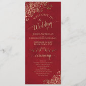 Elegante Verzierte Goldlace auf Crimson Red Weddin Programm (Vorderseite)