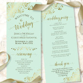 Elegante Verzierte Goldlace auf Mint Green Wedding Programm