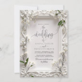 Elegante Verzierte Grün-Blätter Hochzeit Einladung (Vorderseite)