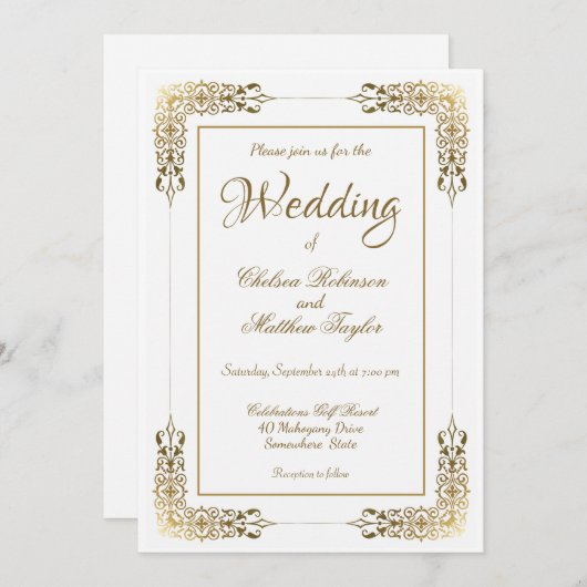 Elegante Verzierte Hochzeit Einladung (Vorne/Hinten)