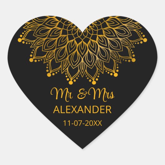 Elegante verzierte Hochzeit Herz-Aufkleber (Vorderseite)