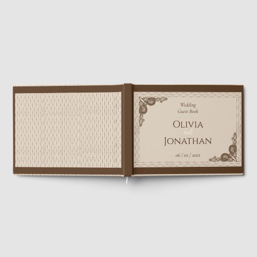 Elegante verzierte Hochzeit in Beige Gästebuch (Voll)