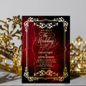 Elegante Verzierte Hochzeit in Rot und Gold Folieneinladung