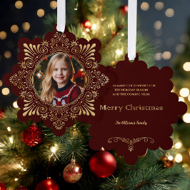 Elegante Verzierte Imitate Hammered Gold Foto-Red Ornament Karte