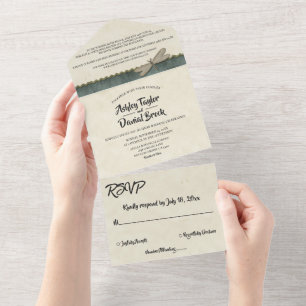 Elegante Verzierte Klasse Formal Moderne Hochzeit All In One Einladung