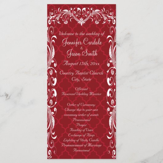 Elegante Verzierte Rote Hochzeitsprogramme Geblüht Programm (Vorderseite)