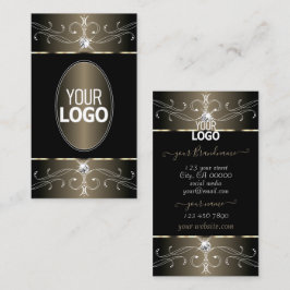 Elegante Verzierte Schwarz-Beige-Ornamente mit Log Visitenkarte