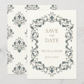 Elegante, verzierte Scroll-Design-Save-the-Date-Ka (Vorne/Hinten)
